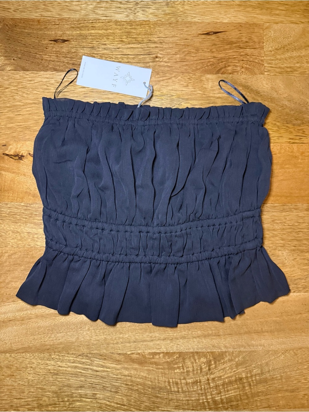 NWT WAYF Black Smocked Ruffle Crop Top - Size S